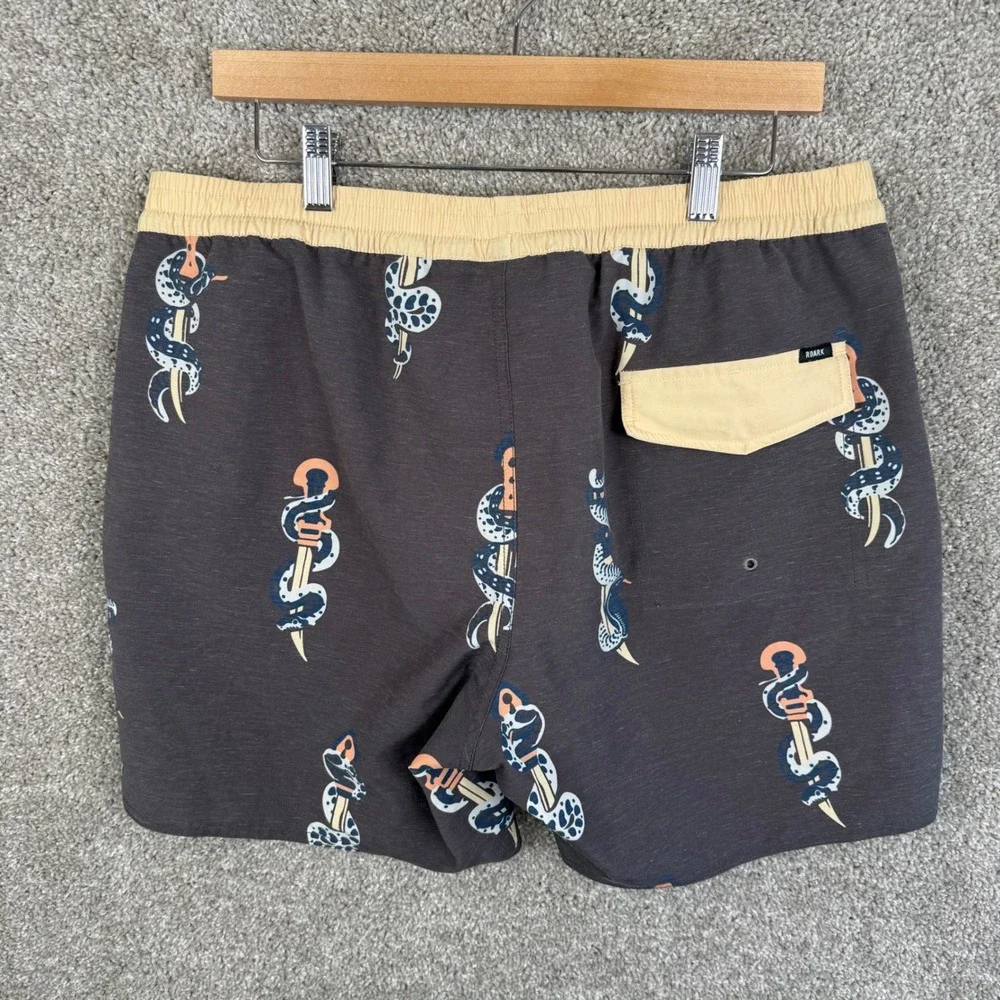 Roark Serrano Snake Dagger Board Shorts Mens Large‎ Charcoal Grey Hemp Stretch